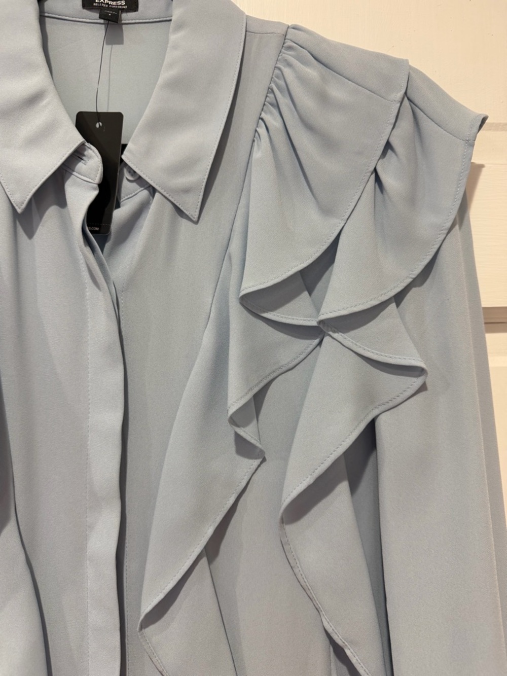 Express Light Blue Ruffle Button-Down Blouse - Picture 5 of 5